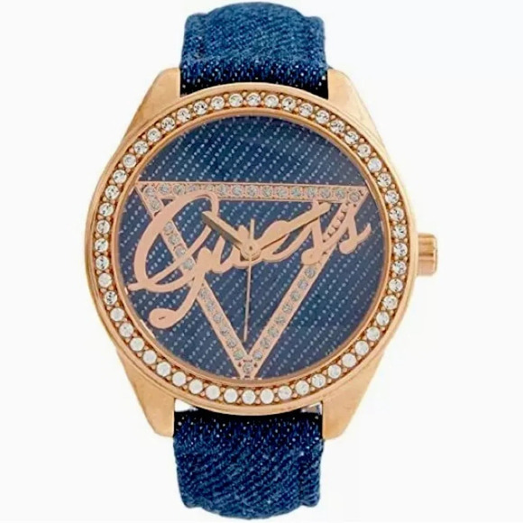 Guess Jewelry - GUESS ROSE GOLD TONE, DARK BLUE DENIM BAND
